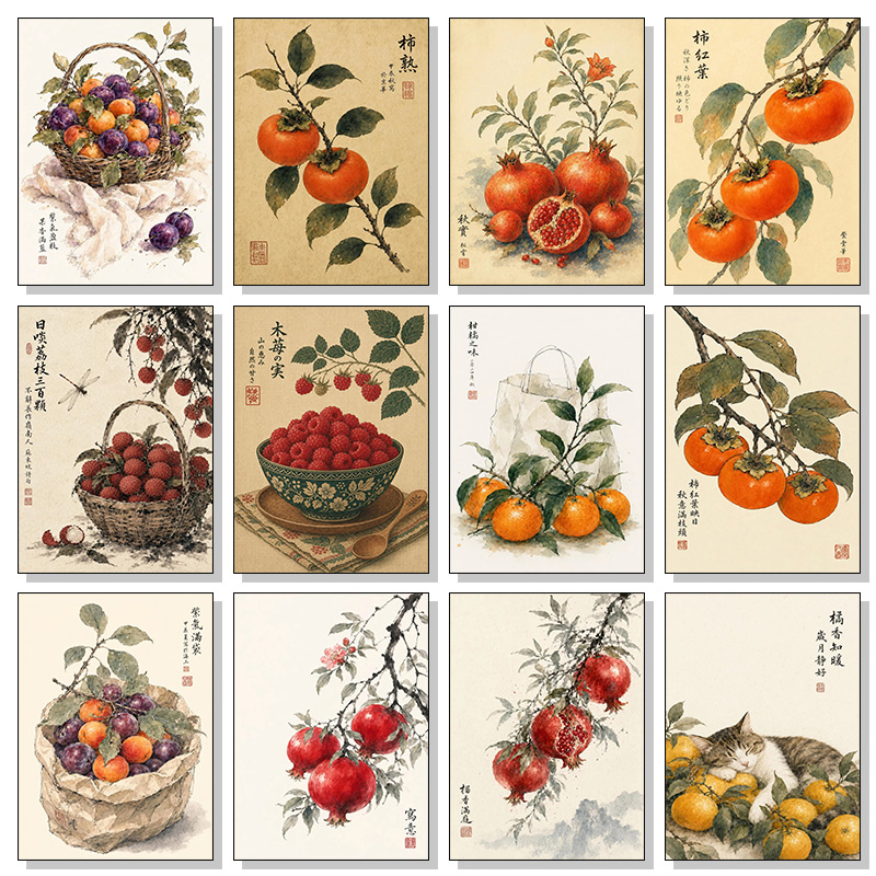 Japanese Minimalist Lifestyle - Japanese Fruit Posters Vintage Botanical Ink