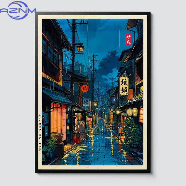 Japanese Lifestyle Anime - AZNM Japanese Tokyo Teahouse Cartoon Canvas