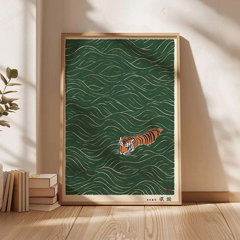 Japanese Minimalist Lifestyle - Japanese Tiger Swimming Poster Vintage Ukiyo-e