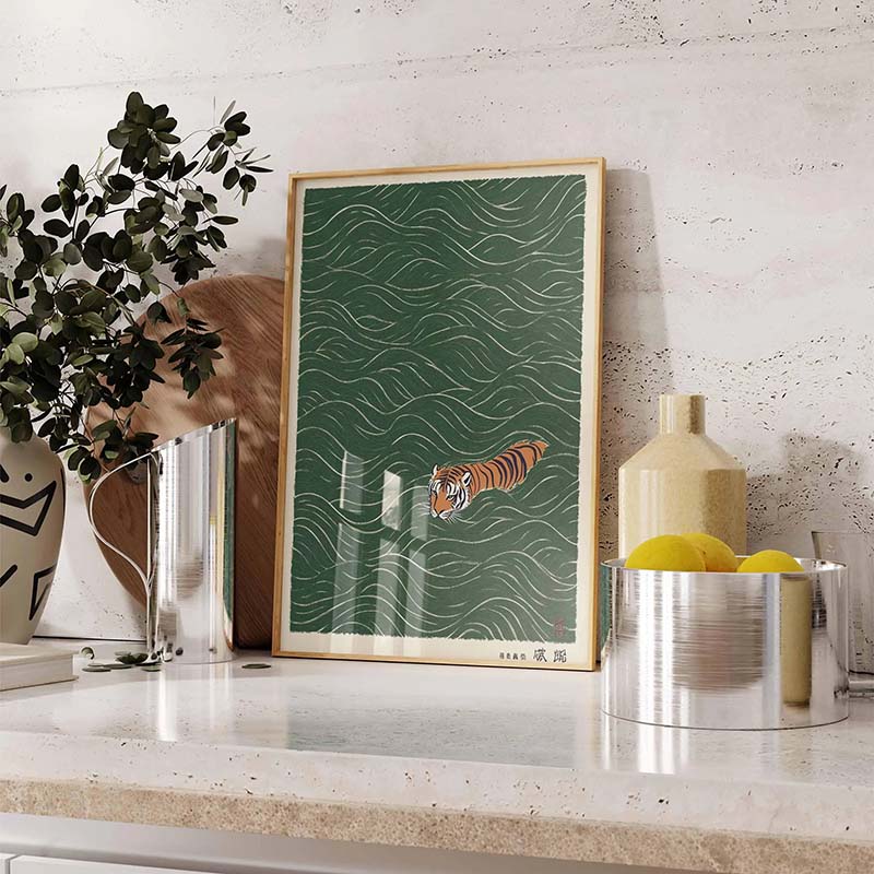 Japanese Tiger Swimming Poster - Japanese Minimalist Lifestyle review and price